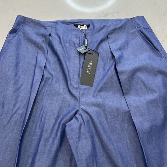 Misook NEW Zip Fly Wide Leg Pants Womens Medium x33" Blue Cotton Pockets Pleated - Picture 6 of 14